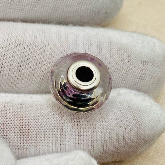 EUC Pandora 791608 Sterling Silver Pink & Purple Sea Glass Faceted Murano Charm - Picture 5 of 7